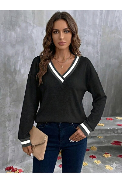 nedo7 Women's Long Sleeve V-Neck Waffle Blouse