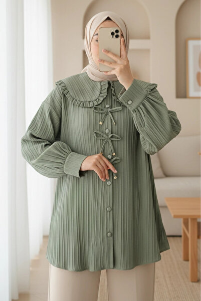 nedo7 Buttoned Shirt with Ribbon Detail on the Front - Çağla Y.