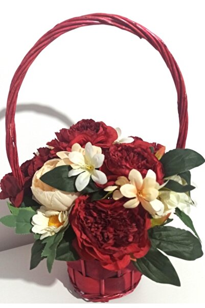 Pasiunea Florilor RED WICKER BASKET WITH RED PEONIES AND SALMON FLOWERS