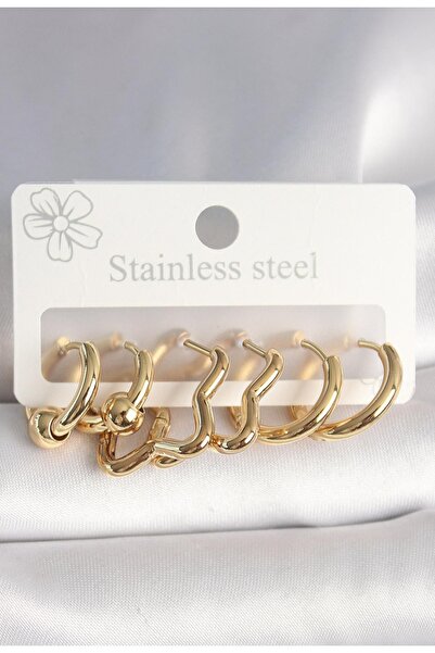 stainless steell 316L Steel Gold Color 6 Star Hoop Model Earring Set