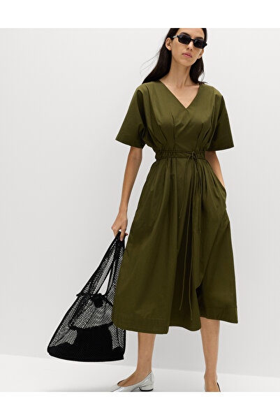 Marks & Spencer V Yaka Midi Boy Bel Detaylı Elbise