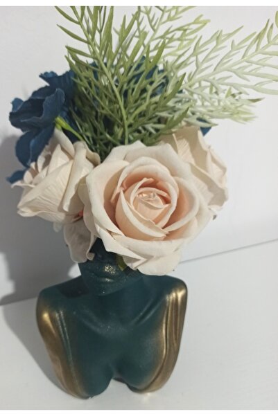 Pasiunea Florilor GREEN-GOLD CERAMIC BUST WITH BEIGE ROSES
