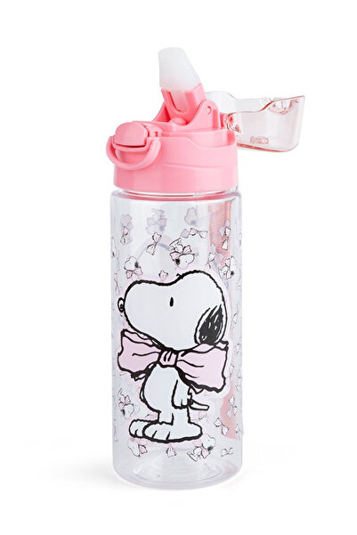 SNOOPY قارورة أطفال سعة 500 مل مع غطاء مانع للتسرب باللون الوردي مع شفاطة