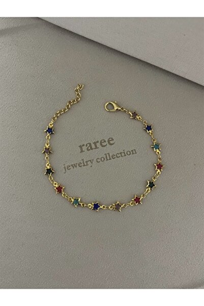 RAREE Yıldızlı renkli taşlı altın kaplama bileklik