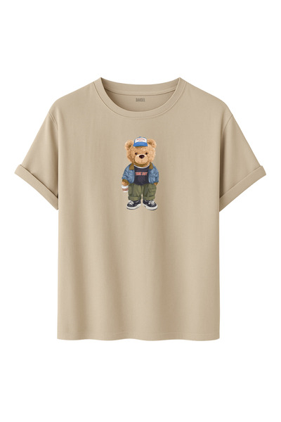 DK DAKSEL تي شيرت أبيض اللون للجنسين مطبوع عليه دمية دب مصنوع من القطن بنسبة ...