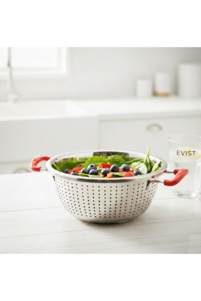 EVİST مصفاة مطبخ من الفولاذ المقاوم للصدأ مقاس 24 سم - مصفاة معدنية بمقبض بلا...