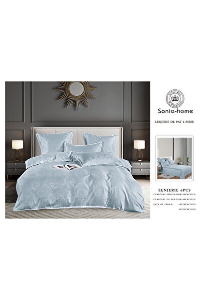 FIONNA.RO Satin Jacquard Duvet Cover Set With Embroidery Inserts - Imperial Blue