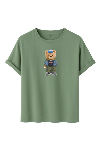 DK DAKSEL تي شيرت أبيض اللون للجنسين مطبوع عليه دمية دب مصنوع من القطن بنسبة ...