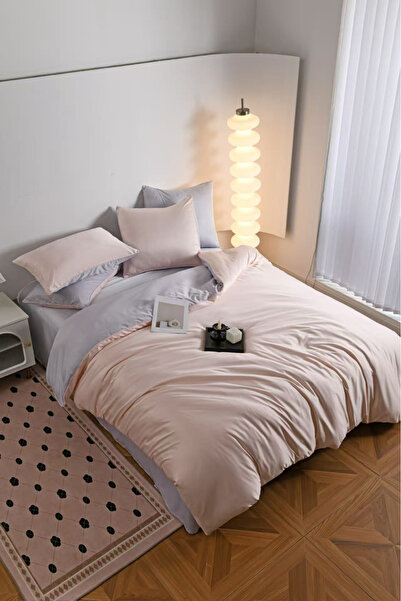 FIONNA.RO Premium Duvet Cover Set Linen 6 Pieces - Salmon with Light Grey