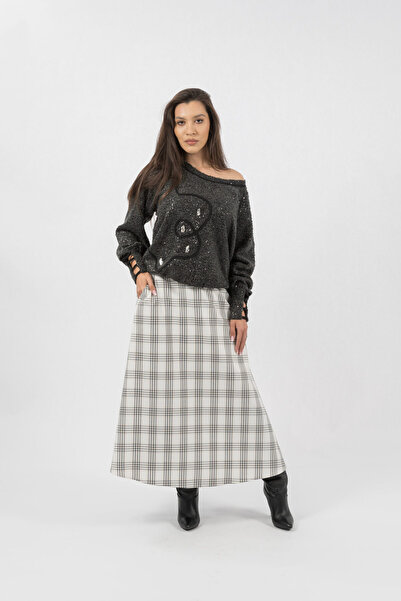 Gorgeaux Elegant Gray Skirt and Off-Shoulder Blouse Set - 4XL