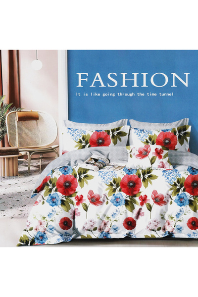 FIONNA.RO Satin Cotton Underwear 4 Pieces - Red Flowers