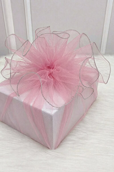 ZEYMERADE Baby Pink Decorative Tulle with Silver Edges, Bundle Dowry Bridal E...