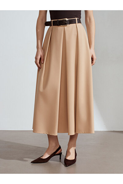Dilvin 81074 Πλισέ μίντι φούστα με ζώνη - Καμηλό