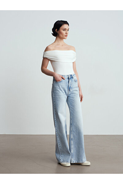 Dilvin 72289 %100 Pamuk Wide Leg Jean-Mavi