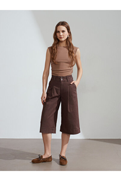 Dilvin 72291 Orta Bel Denim Bermuda-Kahve