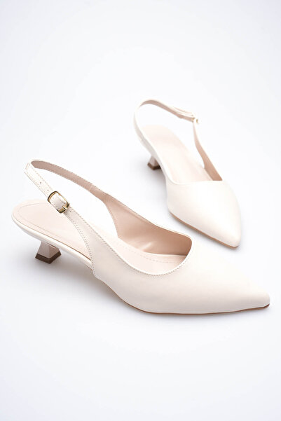 TRENDELLA Women's Beige Matte Slingback Pointed Toe Short Heeled Shoes Tr20Ms04B