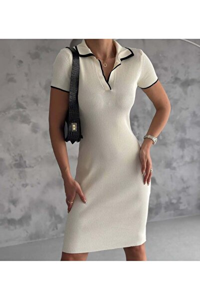 ESBAPGİYİM gömlek yaka triko elbise