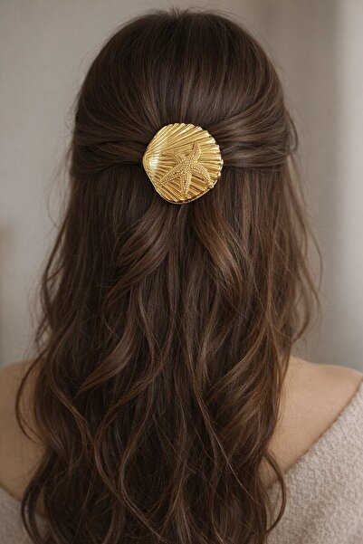 TAKIŞTIR Χρυσόχρωμη λεπτομερής μεταλλική πόρπη με αστερία θάλασσας