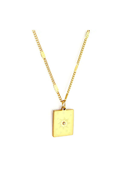 Pursehuit Colier auriu, oțel inoxidabil, placat cu aur de 18k, pandantiv soar...