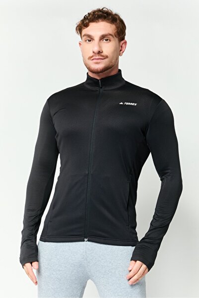 adidas Men Terrex Sportswear Fit Long Sleeve Outdoor Full Zip Sweatshirt, Black
