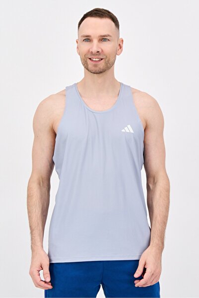 adidas Men Sportswear Fit Brand Logo Sleeveless Running Tank Top, Grey