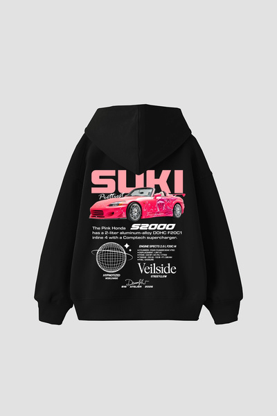 Bak Moda Suki Printed Oversize Unisex Μαύρο Hoodie