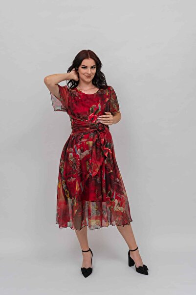 Gorgeaux Red Dress With Printed - XXL(44)