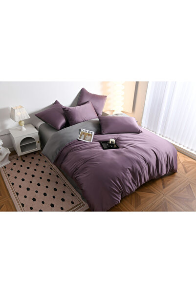 FIONNA.RO Premium Duvet Cover Set Linen 6 Pieces - Grey and Purple