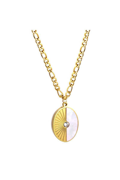 Pursehuit Gold-coloured necklace, stainless steel, 18k gold-plated, oval pend...