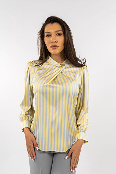 Gorgeaux Yellow Silk Blouse with Neck Detail - 3XL(46)