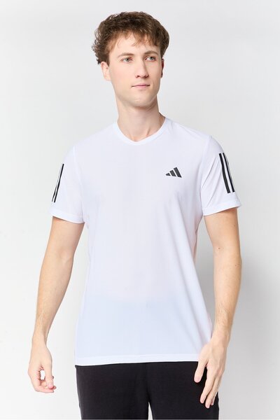 adidas تي شيرت رجالي رياضي بأكمام قصيرة للجري، أبيض