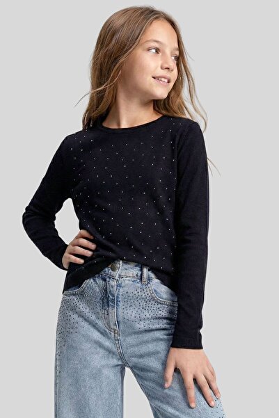 ww waka waka kids store Girl's Sparkling Stone Embroidered Ribbed Long Sleeve...