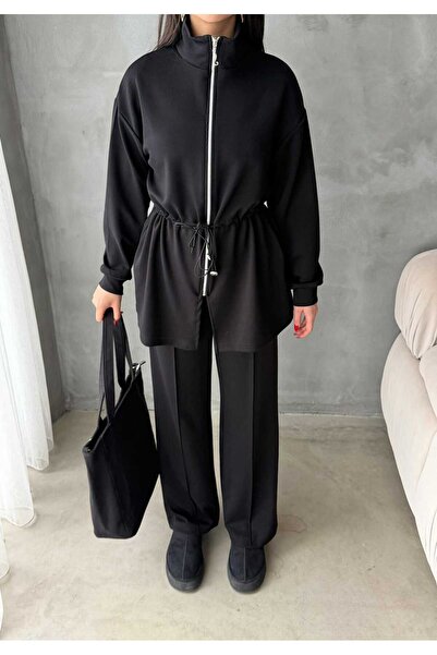 Makarina Women's Modal Fabric Draped Tunic Cardigan Track Suit