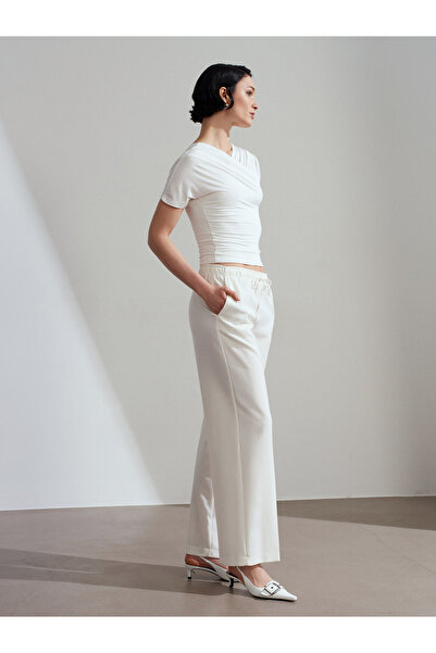 Dilvin 72256 Elastic Waist Trousers-Ecru