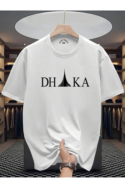 Rivox تي شيرت أبيض كبير الحجم للجنسين من نسيج القطن مطبوع عليه داهاكا