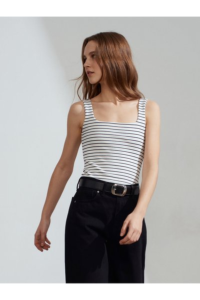 Dilvin 21185 Maiou cu bretele-Ecru-Negru
