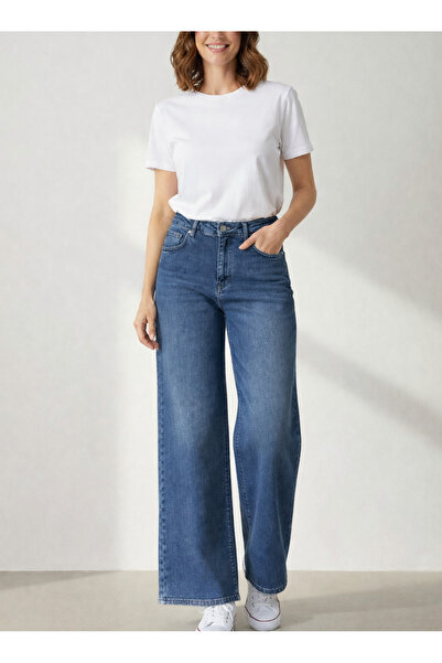 Butik Şans Women's High Waist Pocket Detailed Palazzo Denim Trousers