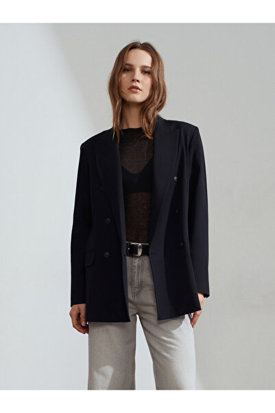 Dilvin 60784 Double-Breasted Blazer Jacket-Black