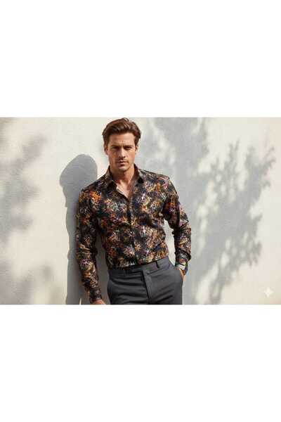 Louis Fabel Colorful Patterned Long Sleeve Men's Shirt