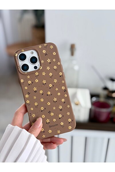 Go Aksesuar Iphone 16 Promax Uyumlu Baskı Kahve Mini Çiçek Tasarımlı Esnek Si...