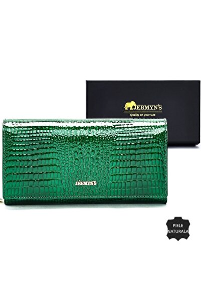 JERMYN'S Monza genuine leather women's wallet, green with crocodile pattern