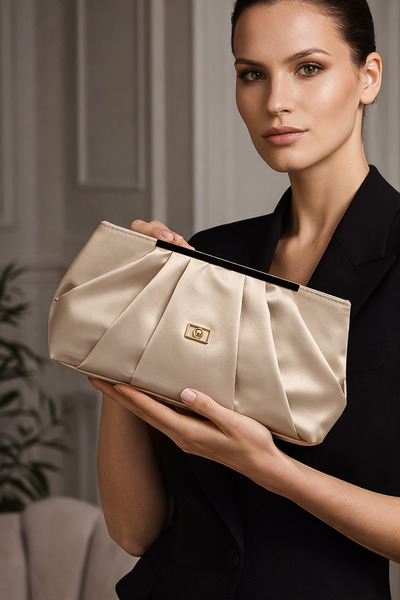 LikeMoon Γυναικεία τσάντα βραδινού φορέματος από χρυσό σατέν με λουράκι αλυσί...