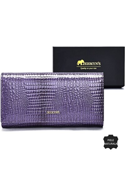 JERMYN'S Monza genuine leather women's wallet, purple with crocodile pattern
