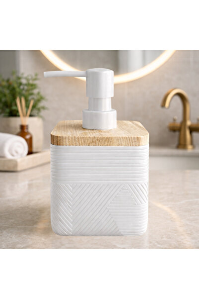 esdekor White Color Liquid Soap Dispenser Madera Wooden Lid Modern Bathroom C...