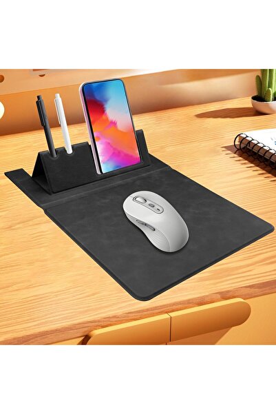 CANIPHA Portable Mouse Pad, Leather Laptop Mouse Pad with Phone & Pen Holder