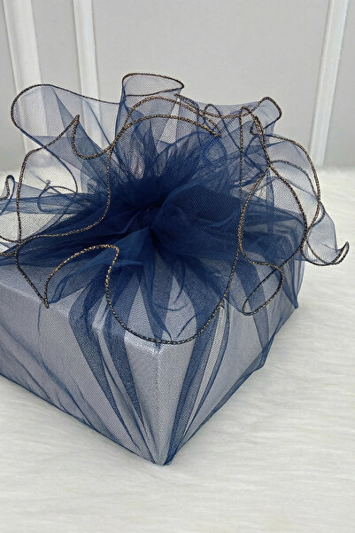 ZEYMERADE تول مزين باللون الأزرق الداكن مع حواف ذهبية، حقيبة هدايا للعروس وال...