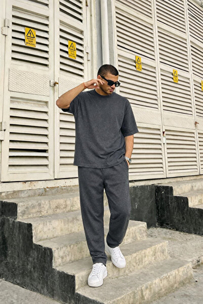 YAKAMEL Men's 2-Thread Oversize Tie-Waist Summer Short Sleeve Track Suit
