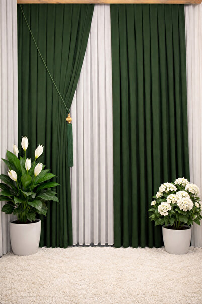 PerdeSelma ADAFON YEŞİL, 1/3 Sık Pileli Tasarım Fon Perde ( TEK KANAT )