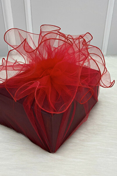 ZEYMERADE تول أحمر مزخرف بحواف مخيطة، حقيبة هدايا للعروس والعريس لحفلات الخطو...