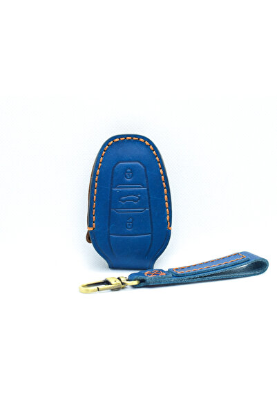 AUTOTOB Husa cheie din piele naturala Peugeot Citroen Opel, albastru